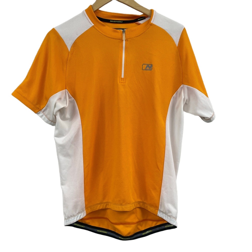 Nishiki Orange White Short-Sleeve Cycling Jersey Half-Zip Medium